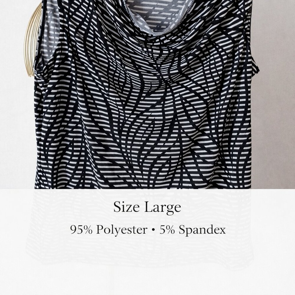 Evan Picone Black & White Abstract Drape Neck Top – Size Large - Picture 2 of 8